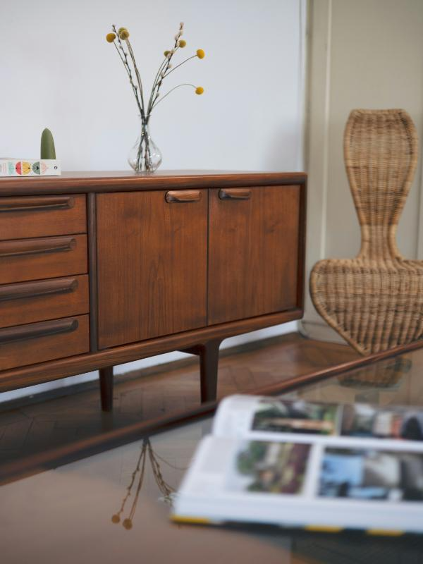 oak hutch with wicker chair antique farmhouse interior