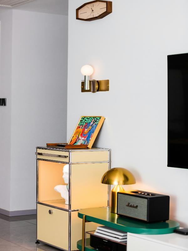 record player with vinyl collection retro music room décor